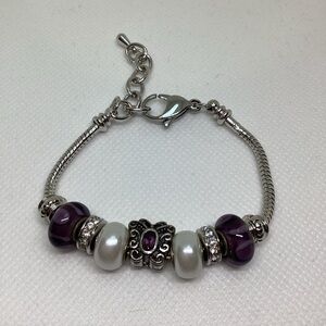 Elegant Silver and Purple Beaded Bracelet
